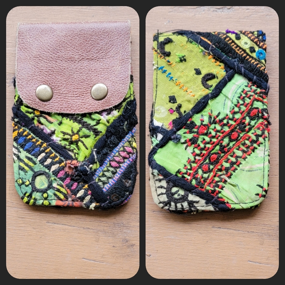 🎱🔮 Free People Boho Embroidered Repurposed vtg banjara hippie Wallet card case